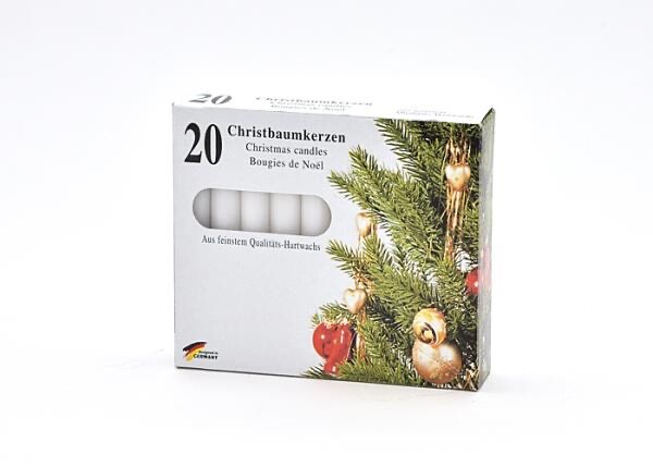 20er Baumkerzen 1,3 x 10cm, weiß, im Fotokarton Weihnachten Weihnachtsbaum Kerze