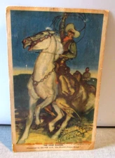 1938 LONE RANGER-AUTOGRAPHED COLOR PHOTO CARD-SILVER CUP BREAD-6.5" COWBOY TOY