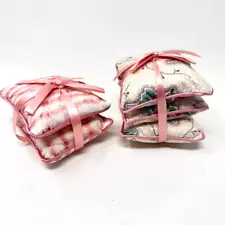 Vtg Scented Pillow Sachets Pink Stripe Floral Set of 5
