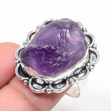 Natural Rough Amethyst Gemstone 925 Sterling Silver Jewelry Ring Size 8 USA 