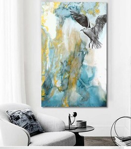 Abstract Blue Yellow Framed Canvas Wall Art Print Pigeon Watercolor Wall Prints Ebay