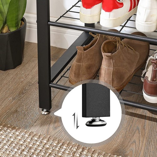 Greige and Black Steel Freestanding Coat Rack Stand with Removable Hooks, Bench - Picture 6 of 7
