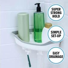 Corner Shower Basket Caddy, Adjustable Power Lock Suction Cups, 2 Hooks Included