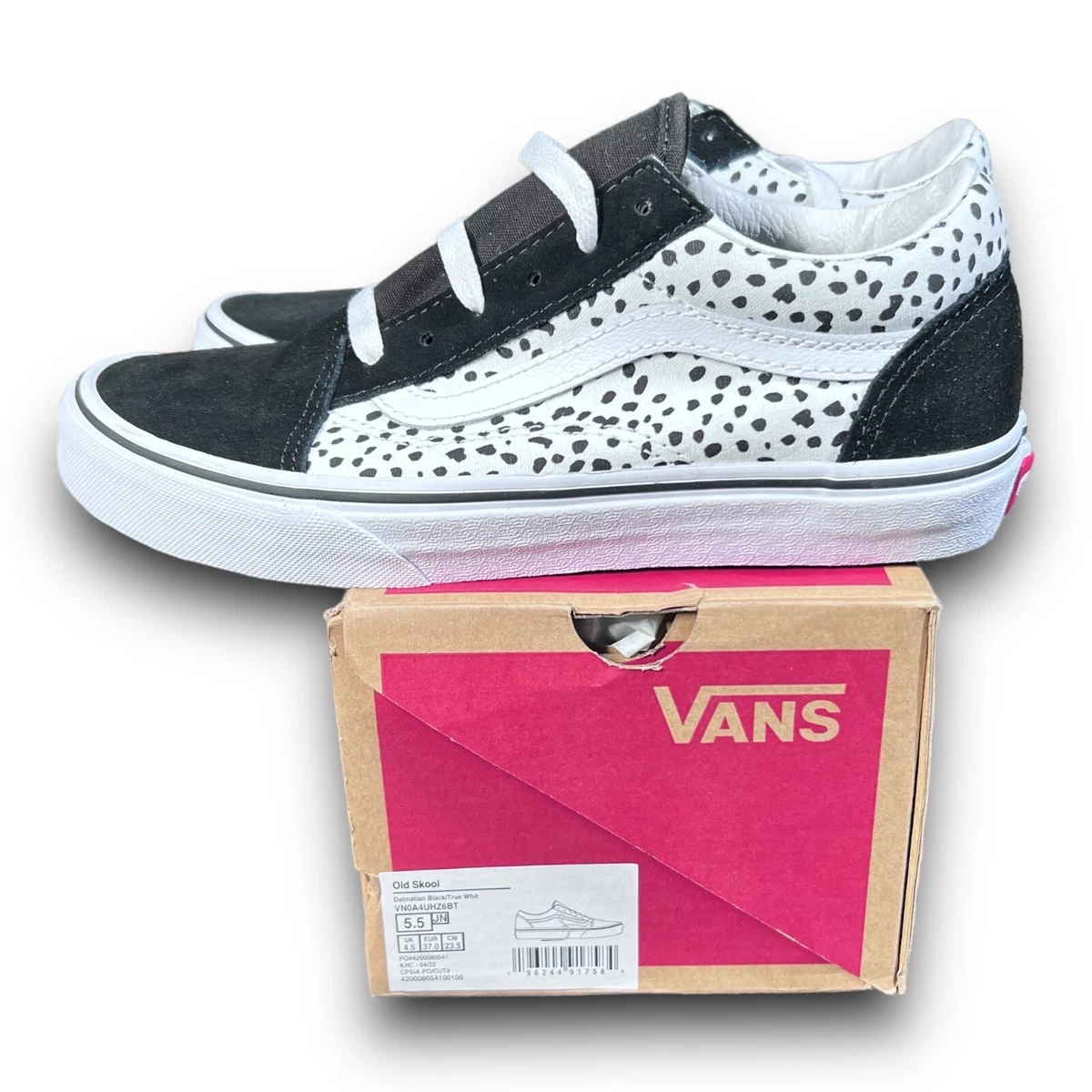 Vans Old Skool Dalmatian Sz 5.5 Girls Juniors Sneaker Shoes Black/White New  NWB | eBay