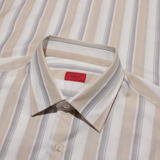 Isaia NWT Dress Shirt Size 42 16.5 in Beige / White / Gray Stripes 100 Cotton