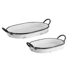 Metal Decorative Tray, Set of 2, Whitewash