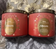 2  Bath & Body Works DISNEY PRINCESS MOANA 3 Wick Scented Candles NEW