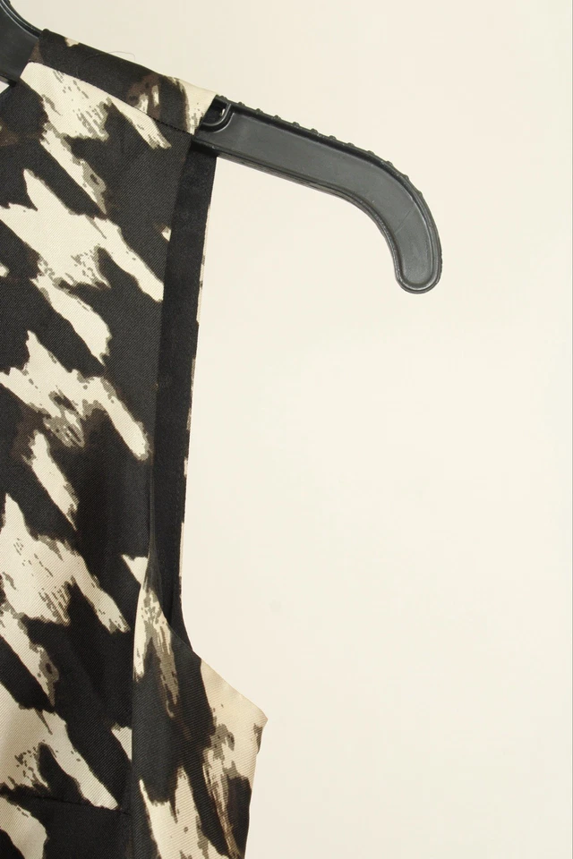 J. Vestido Crew Feminino 0 Preto Bege Espinha de Arenque Sem Mangas 100% Forrado de Seda - Imagem 3 de 4