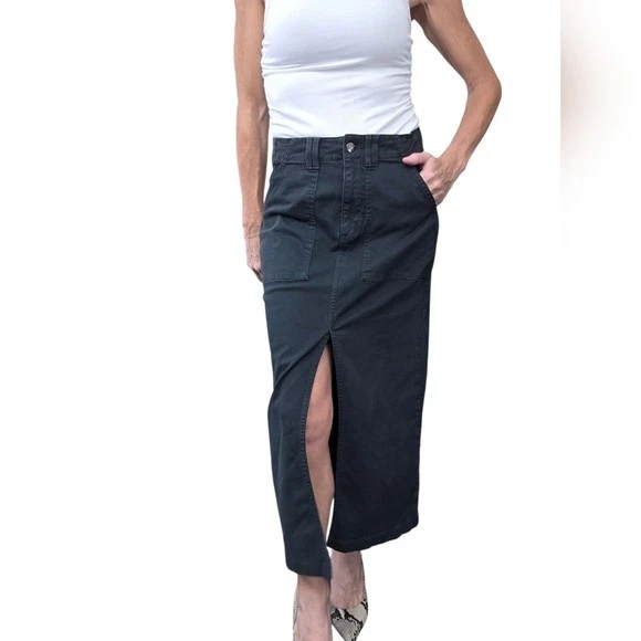Pistola Midi Skirt Size 25 Washed Black Charcoal Utility High Slit Y2K