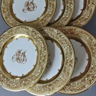 Set 6 Antique DRESDEN HP Porcelain Plates Raised GILT Turquoise Enamel WEHSENER — photo 4
