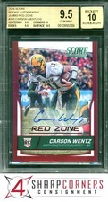 2016 SCORE ROOKIE AUTOS JUMBO RED ZONE #335 CARSON WENTZ RC #/10 BGS 9.5 AUTO 10