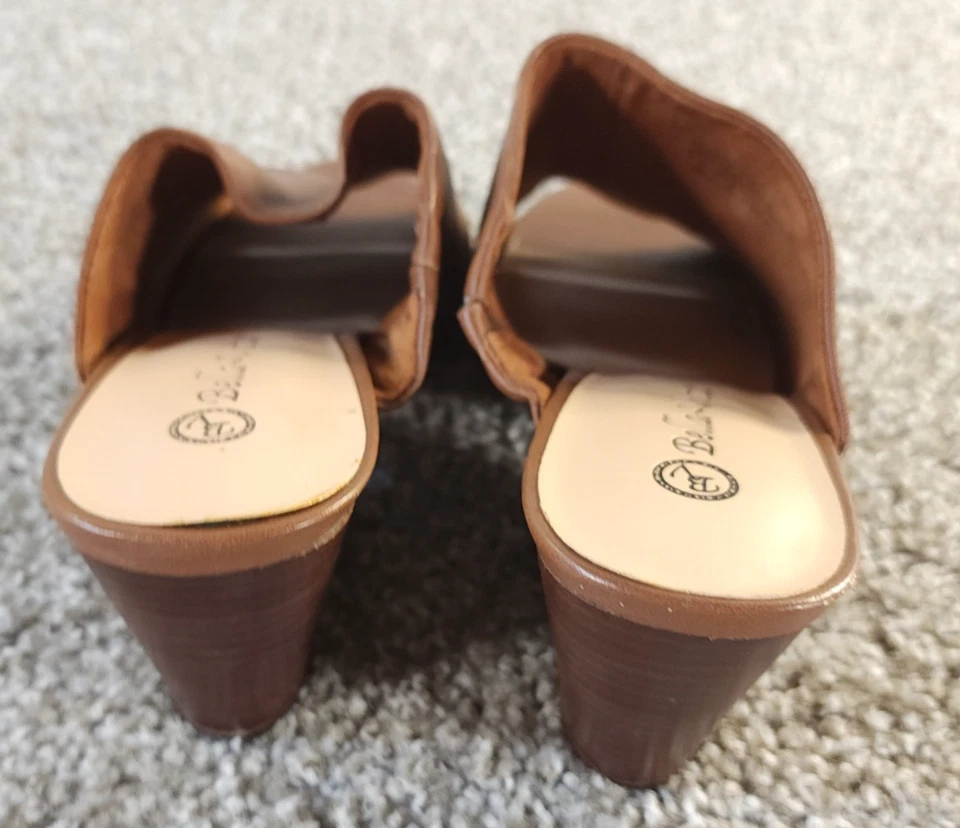 Zapatos Mules Bella Vita Kathy Mujer 11M Cuero Tostado Tacón Bloque Punta Abierta Marrón Foto 3 de 4