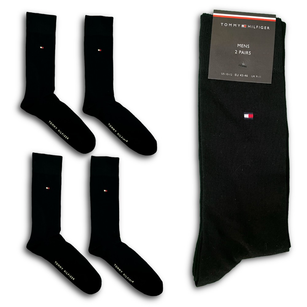 Tommy Hilfiger Genuine Mens Classic Cotton Blend Socks | Black, UK 9-11, 2 Pairs