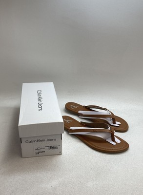 Calvin Klein Jeans KCCRUDE Dark Natural White Thong Sandals Women's Size 8 DS
