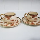 Antique Zishi Satsuma Kutani Cup Saucers Japanese Maple art ceramic Japan 1920s
