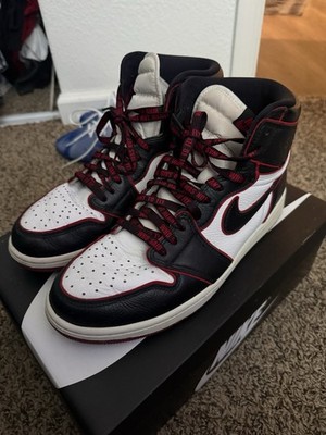 Nike Men s High-Top Leather Colorblock Sneakers Black White Red Extra Laces