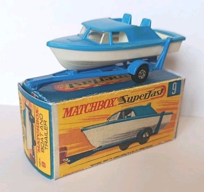 Matchbox Superfast #9a 1:125 Motor Boat & Trailer blau-weiß mit Repro ''H'' Box