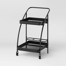 Black Metal Mesh Rolling Serving Cart