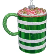 3.5” Hot Chocolate Mug Blown Glass Christmas Ornament