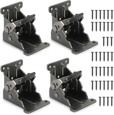 4 Pack Folding Brackets for Table Bed Leg Feet, Self-Lock Hinge Hardware with Sc