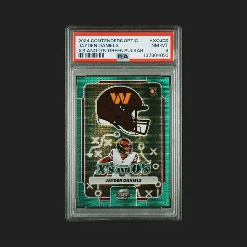 2024 Panini Contenders Optic Xs and Os Green Pulsar Jayden Daniels /30 RC PSA 8!