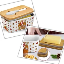 Butter Dish With Bamboo Lid And Knife Large Ceramic Butter Dish Silicone Sealing