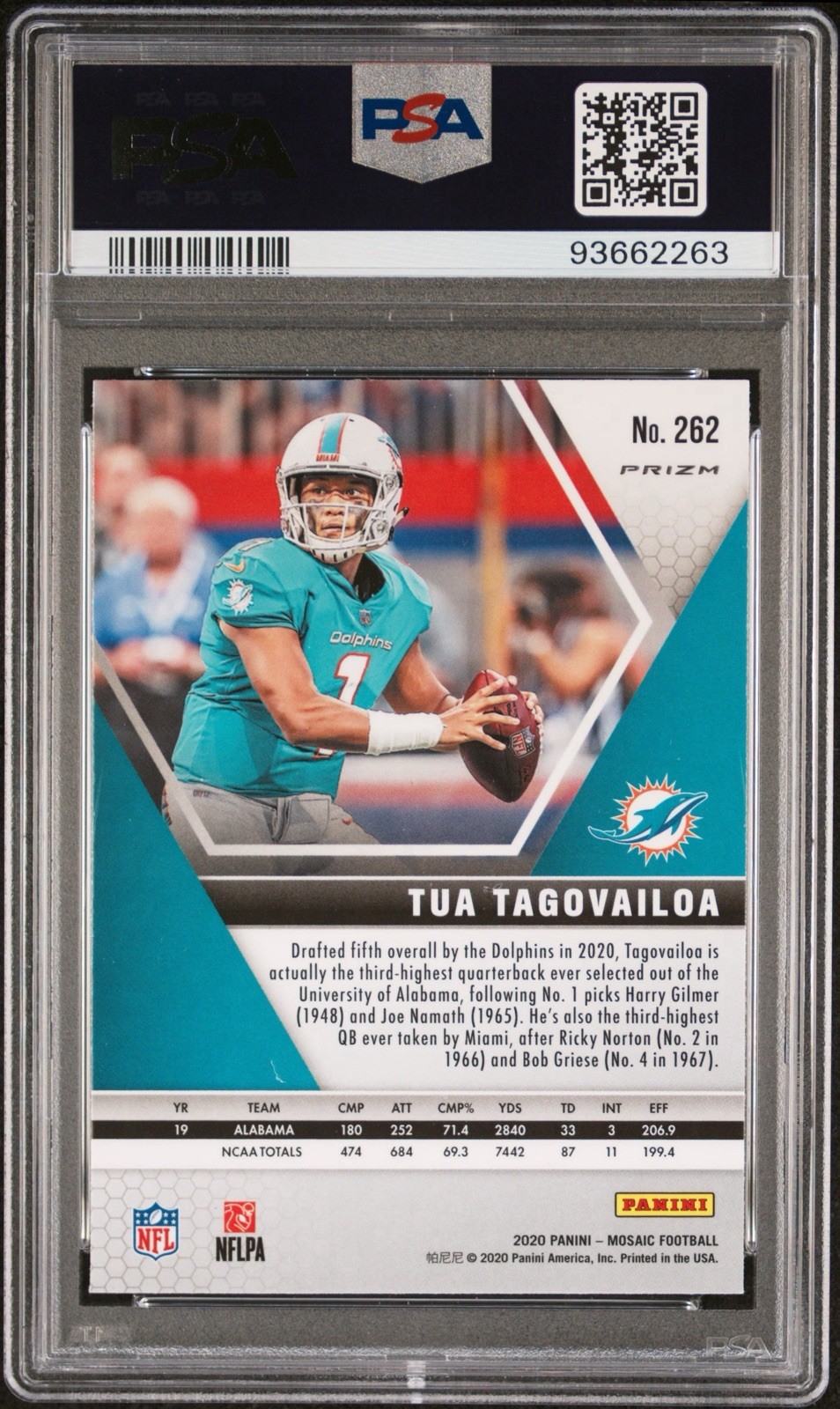 Tua Tagovailoa Rookie 💥 2020 Panini Mosaic Reactive Orange Prizm PSA 10 💎 RC view 2