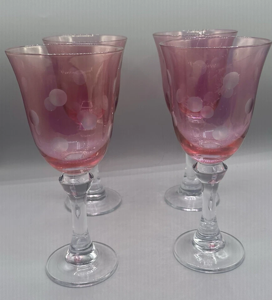 "Juego de 4 copas de vino de arándano 8"" blanco grabado en cristal tallo transparente EC" Foto 2 de 3