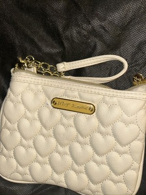 Luv Betsey  Johnson Quilted Ivory Heart Wristlet with Gold Accents