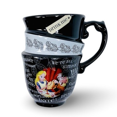 Disney Parks Alice in Wonderland Drink Me Mug Black White Tea Time Mad Hatter