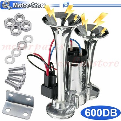 600DB 12V Dual Trumpets Super Loud Car Electric Horn Truck Boat Train Speaker