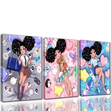 Black Girl Canvas for Room - 3Pcs Canvas Wall Decor Fashion Girl Poster for L...