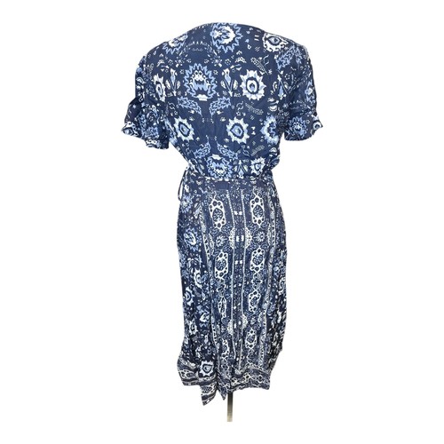 Lucky Brand Woman's Blue Floral V Nck Faux Wrap Maxi Dress Size Med - Picture 3 of 9