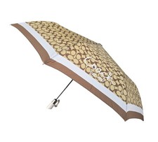 NWT Coach Y2K Chelsea Signature Khaki / Mahogany Compact Umbrella F60588