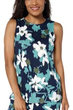 Denim  Co. Women's Print or Solid Slub Jersey Crew Neck Tank NavyMlti