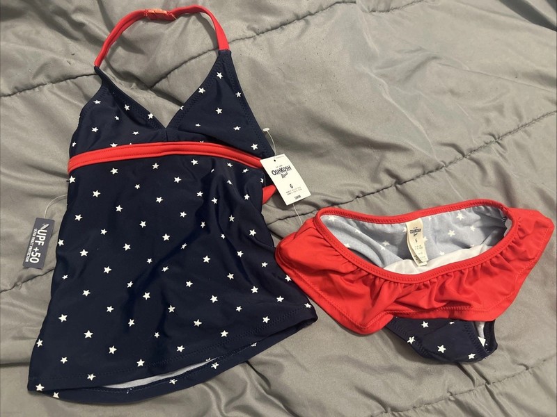 NWT  Oshkosh Girls red, white & blue  2-piece Halter Bathing Suit Size 6