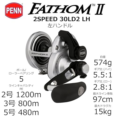 PENN FATHOMII Offshore Jigging Reel (2 Speed) 30LD2 LH Left Handle 