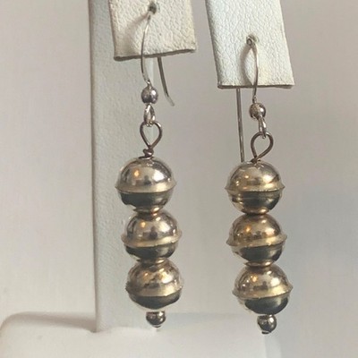 Vintage Silver Navajo Pearl Dangle Earrings Trade Beads Native American Handmade