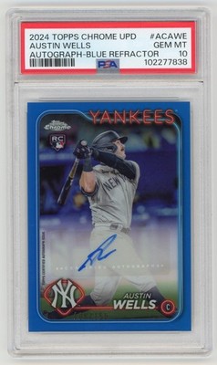 2024 TOPPS CHROME UPDATE AUSTIN WELLS RC AUTO /150 BLUE REFRACTOR PSA 10 YANKEES