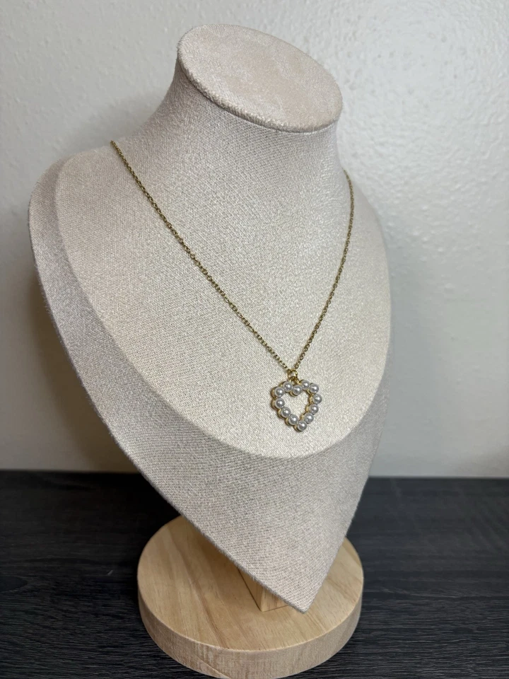 NOVO Colar Coração de Ouro/Pérola Feito à Mão | 18 Polegadas - Imagem 3 de 4