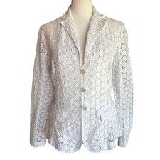 Anne Fontaine Lully Size 40 6/8 White Eyelet Lace Lully Blazer Jacket French