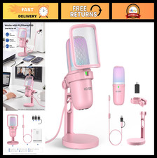 RGB USB Microphone - Pink Gaming Mic for PC, PS5, Laptop, Phone, Condenser with