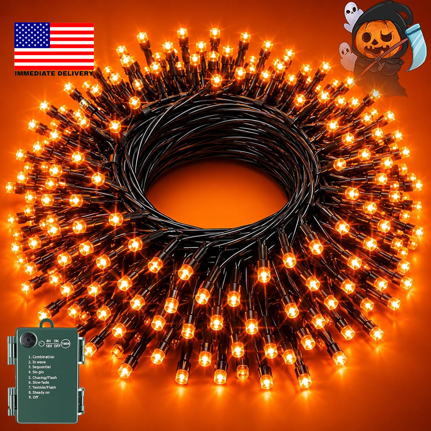 Orange Lights for Halloween Decorations Waterproof Battery Operated Halloween Li