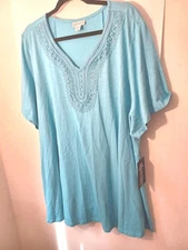Catherines Women's Teal Blue Swing Knit Top New With Tags  Size 3XWP BLOWOUT