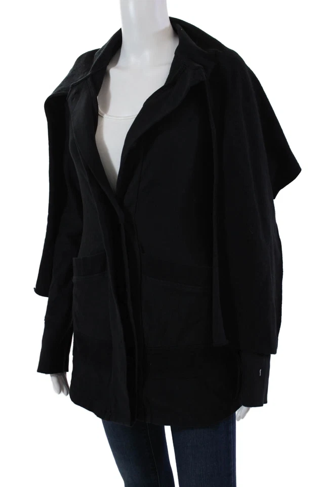 Beyond Yoga Mujer Algodón Abotonado Bufanda Cuello Chaqueta Negra Talla XS Foto 3 de 4