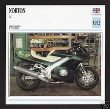1992 Norton F2 Rotary Engine 558cc Motorcycle Photo Spec Sheet Info Stat Card