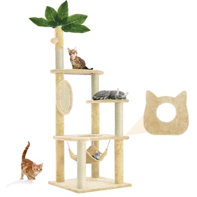 61'' Large Cat Tree Tower for Indoor Cats with DIY Green Leaves Scratching Pos...