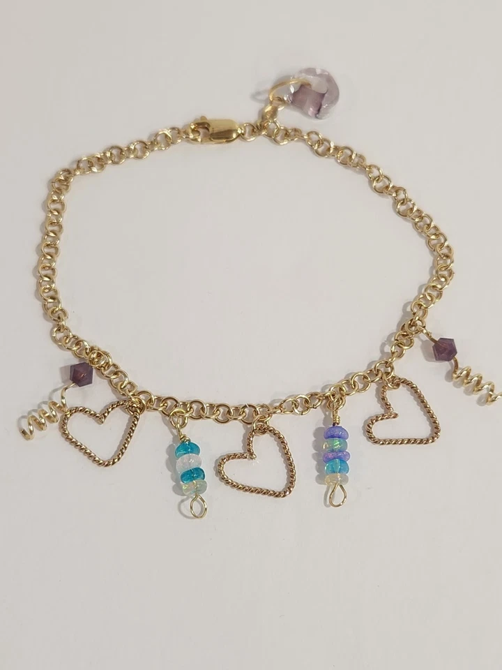 14KGF/ Furnace Glass/ Swarovski & Ethiopian Opal "Hearts" Handmade Bracelet - Image 3 of 4