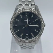 Timex Womens Watch 32mm Case Quartz Gem Set Bezel Bracelet Band Three Hands