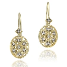 Gold over Silver Diamond Filigree Leverback Earrings